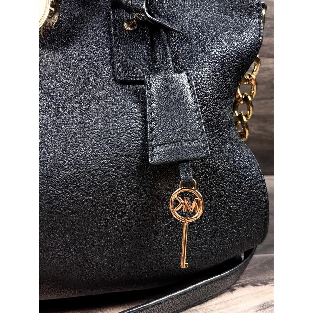 Michael Kors Hamilton Large East West Tote Black Pebbled Leather Gold
